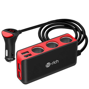 【送料無料】Te-Rich シガーソケット 4usb 3連 車載充電器 ソケット 120W 最大6.8A/5V 急速充電 12V/24V車対応 LED付 オート電圧測定 スマート識別 12か月