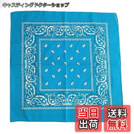 【送料無料】[Fosys] バンダナ 綿100% コットン カシューナッツ柄 55x55cm 正方形 大判 スカーフ ネッカチーフ 三角巾 メンズ レディース 色：4.スカイブルー、サイズ：55cmx5cm