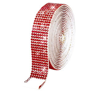 【送料無料】ラインストーンテープ 自粘着 キラキラ デコシール 長さ90cm DIY用 多列 幅4.5mm〜18mm NANDELMO 色:レッド、サイズ:18mm(8列)