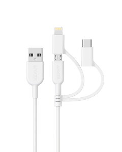 �y���������zAnker PowerLine II 3-in-1 �P�[�u�� (���C�g�j���O/USB-C/Micro USB�[�q) MFi�F�� iPhone / Android �e��Ή� (0.9m �z���C�g)