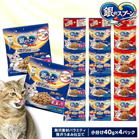 ペットフード 猫 キャットフード 銀のスプーン 贅沢素材バラエティ 贅沢うまみ仕立て 40g×4個 猫 キャットフード まぐろ かつお 白身魚 ドライ ユニチャーム ねこ バラエティ 毛玉 ドライフード 煮干し 白身魚 しらす