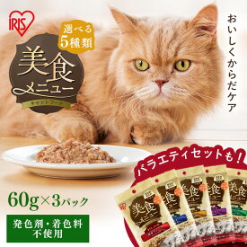 《激アツ★》＼猫ちゃんの動画付き／キャットフード ウェット 水分補給 夏 猫ちゃんの健康を美味しくサポート 猫 フード パウチ ウェットフード 腎臓 心臓 毛玉 腸 フード 美食メニュー アイリスオーヤマ P-60【メール便】*