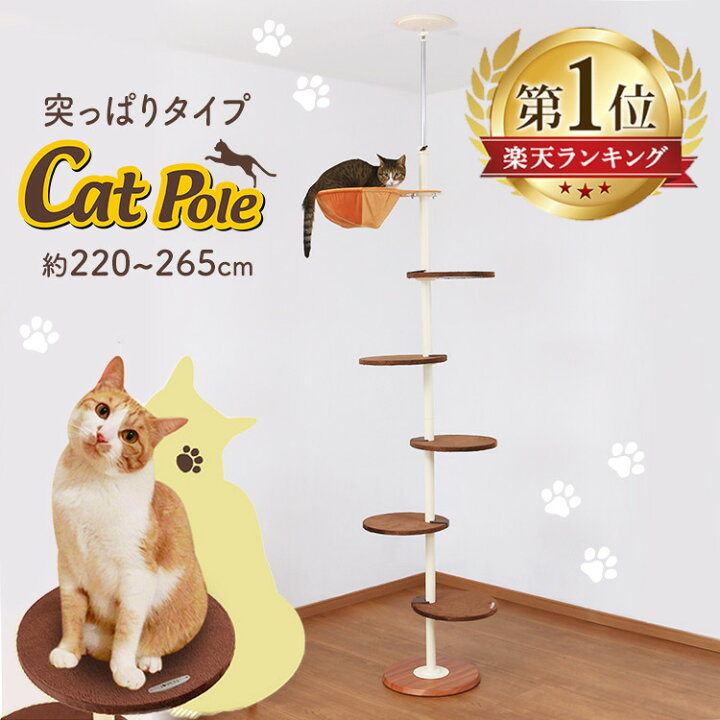 楽天市場 P10倍 31日14 59迄 キャットタワー 突っ張り スリム おしゃれ 省スペース ハンモック スリムタワー 突っ張り つっぱり ハンモック付 くつろぐキャットポール ボンビ ナチュラル ビーンズおしゃれ ボンビ 木登り 組立 簡単 D キャットランド