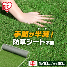 人工芝 1m×10m ロール アイリスオーヤマ 防草シート一体型 芝生 耐久性 U字針 24本 防カビ機能付 簡単設置 庭 ベランダ ガーデニング ガーデン テラス バルコニー DIY ペット 犬 子供 ふかふか リアル防草人工芝 RP-30110 *