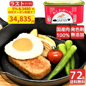 3月10日より順次発送予定【SS限定 最大100%ポイントバック】3%＆3480円off クーポン利用で！34,835円 72缶 わしたポーク JAPAN おつまみ おかず 備蓄 非常食 食料 食料品 缶詰 備蓄用 缶詰め 国産 無添加 無塩せき 送料無料 防災 長期保存 発色剤 不使用