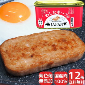 12缶 わしたポーク JAPAN 備蓄 非常食 食料 食料品 缶詰 備蓄用 缶詰め 詰め合わせ 楽天1位 国産 無添加 無塩せき 送料無料 防災 長期保存 ポーク ランチョンミート 発色剤 不使用