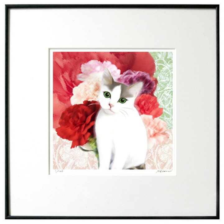 楽天市場】猫夢アート版画 「カーネーション」 アート 絵 猫 【サバ白 
