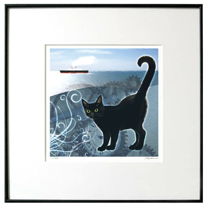 　かわいい猫の絵　猫の絵　黒猫　きのこ猫