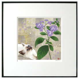 猫夢アート版画「ヘリオトロープ」バーミーズ 　ブチ【猫 アートフレーム】【額入り版画】【送料無料】