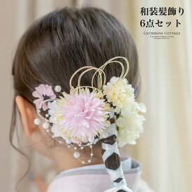 和髪飾り 豪華6点！【セール】マルチアレンジセット 桜の花ヘアクリップ 水引 パール Uピン アクセサリー 和装アクセサリー ヘアアクセサリー TAKキッズ キャサリンコテージac