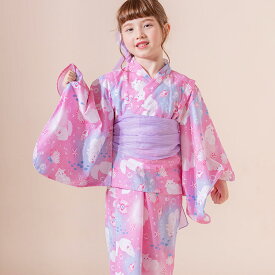 キャサリンコテージ 浴衣 セール ワンピース 2way セパレート セット 子供 女の子 キッズ　ロングしわ兵児帯 付属 帯 子供浴衣 簡単 着付け 100 110 120 130 140 150 夏祭り 夕涼み 花柄 猫柄 オリジナル柄 【在庫限り】TAK