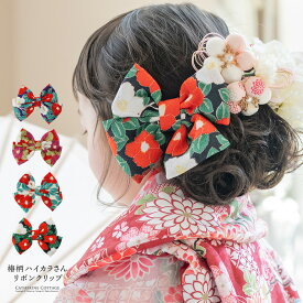 リボン 和装【セール】【メール便送料無料】椿ハイカラさんリボンクリップ ちりめん ヘアアクセサリー 和風髪飾り 着物 袴 浴衣 和服 かわいい ヘア 卒業式ヘアアレンジ YUP4 ≪メール便優先商品≫ 七五三 キャサリンコテージ 目玉