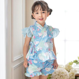 【2点で10%offCP】甚平超目玉 ★2025新柄登場★フリル使いがかわいい！キッズ女の子甚平 ベビー キャサリンコテージオリジナル柄 花柄 猫柄 花火柄 あじさい 蝶 子供甚平 カジュアル キャサリンコテージ TAK