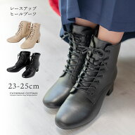 ブーツ 送料無料 23-25cm【セール】レースアップヒールブーツ 袴ブーツ 編み上げブーツ 太めヒール 5cmヒ…