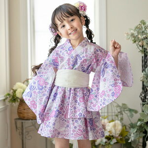 【全品値下】SALE 浴衣ドレスセット SALE ファスナーで楽々!着崩れしないワンピース浴衣ドレス キッズ 女の子 和装 浴衣 一体型 ワンピース スカート 兵児帯 セット 花火柄 花柄 猫柄 紫陽花