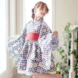 浴衣ドレスセット ファスナーで楽々！着崩れしないワンピース浴衣ドレス キッズ 女の子 和装 浴衣 一体型 ワンピース スカート 兵児帯 セット 花火柄 花柄 紫陽花柄 ギンガムチェック キャサリンコテージ TAK vlp 超目玉
