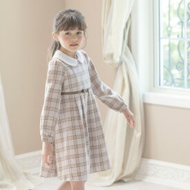 在庫限り 【メガ処分】フォーマルワンピース 小学校入学式 卒園式 卒業式 女の子ワンピース 長袖 白襟チェック柄オケージョンワンピース ベージュ 水色 女子スーツ TAK　キャサリンコテージ fukuメガ処分lp
