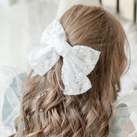 キャサリンコテージ　花刺繍レースリボン大 ヘアクリップ 【セール メール便送料無料】白 アクセサリー ヘアアクセサリー YUP6 《メール便優先商品》 キッズ ac