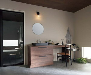 造作風洗面台 間口1650mm クリナップ 洗面化粧台(ELVITA エルヴィータ) (丸型ミラー)造作風洗面台 丸形鏡 スライド引き出し収納