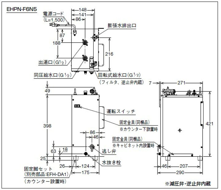 楽天市場】【在庫あり】リクシル 小型電気温水器 ゆプラス 6L【EHPN 