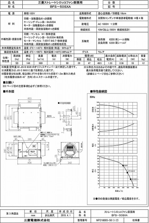 楽天市場】三菱 BFS-50SXA2 換気扇 産業用送風機 BFS-50SXAの後継品 