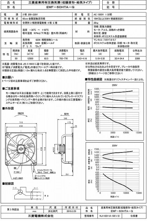 楽天市場】三菱 換気扇【EWF-60HTA2-Q】産業用送風機 [本体]有圧換気扇 