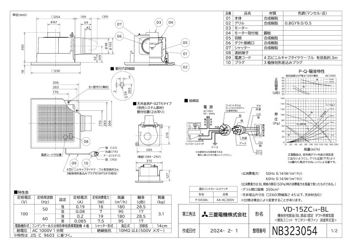 楽天市場】三菱【VD-15ZC14-BL】 換気扇 ダクト用換気扇 BL認定品 