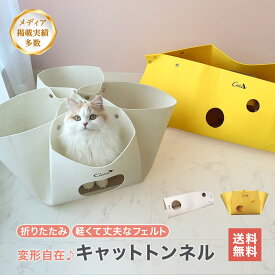 猫 トンネル 【お買い物マラソン開催中】 キャットトンネル 猫トンネル ホワイト チーズ おもちゃ 猫用 猫トンネル 布製 フェルト イエロー 折りたたみ おしゃれ catis キャティス