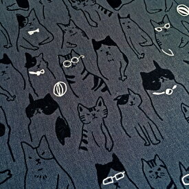 【50cm単位】COSMO TEXTILE(コスモテキスタイル)　綿麻キャンバスプリント　猫　CAT　ねこ　ネコ