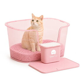 【クリアカラー】猫トイレ 大型 63cm 専用ダストBOX マット付き グリーン パープル オレンジ 猫 トイレ 大きめ おしゃれ 消臭 飛び散り防止 飛び散りにくい 掃除 簡単 多頭飼い インテリア シンプル 本体 Cats Toy公式 キャッツトイ