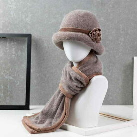帽子 - 中年の帽子女性の冬の暖かい母帽子ニットハットおばあちゃん増したイヤーマフ（帽子+スカーフ）