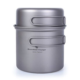 Boundless Voyage チタンクッカーセット ソロキャンプ コッヘル フライパン ポット 登山鍋 キャンピング調理器具 軽量 コンパクト 折りたたみハンドル クッカーセット アウトドア キャンプ用品