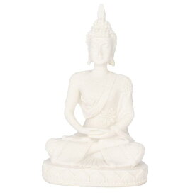 仏像 彫刻像 砂岩 + 樹脂 瞑想 坐像 仏像 彫刻 置物 手芸 家庭 装飾 飾り (白)