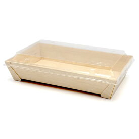 KAYU PACKAGE 長方形 RECTANGLE 木製 容器 Mサイズ 203x127x40mm 透明プラ 蓋 フタ付 50個セット 使い捨て