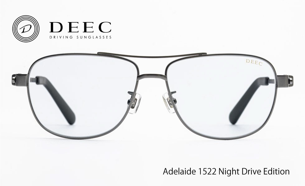 DEEC Adelaide 1522 Night Drive Edition ディーク アデレード 1522 ナイトドライブエディション　Light Gray   Matte Black (ライトグレー マットグレー 1522) 　ナイトドライビング サングラス チタンフレーム 　可視光線透過率75％以上 紫外線99％カット 日本製 鯖江