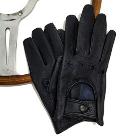 MEROLA GLOVES（メローラ）イタリア製 ドライビング グローブ メンズ ME429003-80 ネイビー 鹿革 手袋 Driving Gloves ハンドメイド ローマ 映画衣装