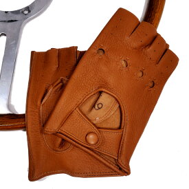 MEROLA GLOVES（メローラ）イタリア製 ドライビング グローブ ハーフフィンガー メンズ ME529005-10 キャメルブラウン 鹿革 手袋 Driving Gloves ハンドメイド ローマ 映画衣装