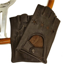 MEROLA GLOVES（メローラ）イタリア製 ドライビング グローブ ハーフフィンガー メンズ ME529005-70 ダークブラウン 鹿革 手袋 Driving Gloves ハンドメイド ローマ 映画衣装