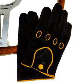 MEROLA GLOVES（メローラ）イタリア製 ドライビング グローブ メンズ ME529006-92 ブラック 黒xオレンジ 羊革 スエード 手袋 Driving Gloves ハンドメイド ローマ 映画衣装
