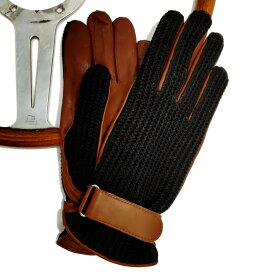 MEROLA GLOVES（メローラ）イタリア製 ドライビング グローブ メンズ ME329001-97 ブラウン 羊革xブラック 綿メッシュ編み カシミヤニットのインナー 手袋 Driving Gloves ハンドメイド ローマ 映画衣装