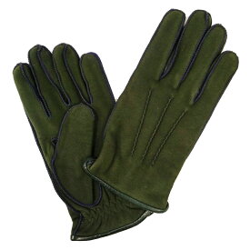 【セール50】MEROLA GLOVES（メローラ）イタリア製 手袋 メンズ カシミヤライニング ME829502 グリーン スエード 羊革 コンビネーション ハンドメイド ローマ 映画衣装