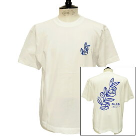 OLOW（オロウ）Tシャツ バックプリント 植物のイラスト OL512008-18 ホワイトxネイビー コットン100% 白色【セシル・ジャイヤール】