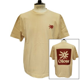 【セール30】OLOW（オロウ）Tシャツ バックプリント 花とロゴのイラスト OL612002-12 ベージュxブラウン オーガニックコットン100% ゆったりシルエット【フロリアン・ガロウ】