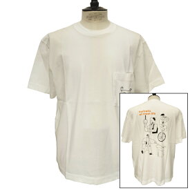 【セール30】OLOW（オロウ）Tシャツ バックプリント 人と犬などのイラスト OL612002-14 ホワイト 白 オーガニックコットン100% ゆったりシルエット【ケイト・マクエニフ】