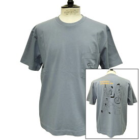 【セール30】OLOW（オロウ）Tシャツ バックプリント 人と犬などのイラスト OL612002-81 ブルーグレー オーガニックコットン100% ゆったりシルエット【ケイト・マクエニフ】