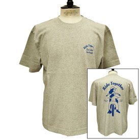【セール30】OLOW（オロウ）Tシャツ バックプリント 自転車のイラスト OL612002-90 グレーxブルー オーガニックコットン100% ゆったりシルエット【サイモン・ランドレイン】