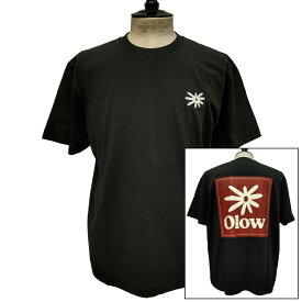 【セール30】OLOW（オロウ）Tシャツ バックプリント 花とロゴのイラスト OL612002-98 ブラック 黒xブラウン オーガニックコットン100% ゆったりシルエット【フロリアン・ガロウ】