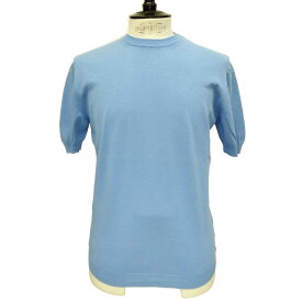 UMBERTO VALLATI（ウンベルト ヴァラッティ）イタリア製 半袖サマーニット Tシャツ メンズ VA613001-81 ブルー 綿 ハイゲージ