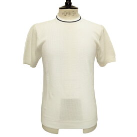 【セール30】UMBERTO VALLATI（ウンベルト ヴァラッティ）イタリア製 半袖サマーニット Tシャツ メンズ VA613005-18 ホワイト 白 綿 ワッフル編み