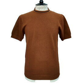 【セール30】UMBERTO VALLATI（ウンベルト ヴァラッティ）イタリア製 半袖サマーニット Tシャツ メンズ VA613005-78 ブラウン 綿 ワッフル編み